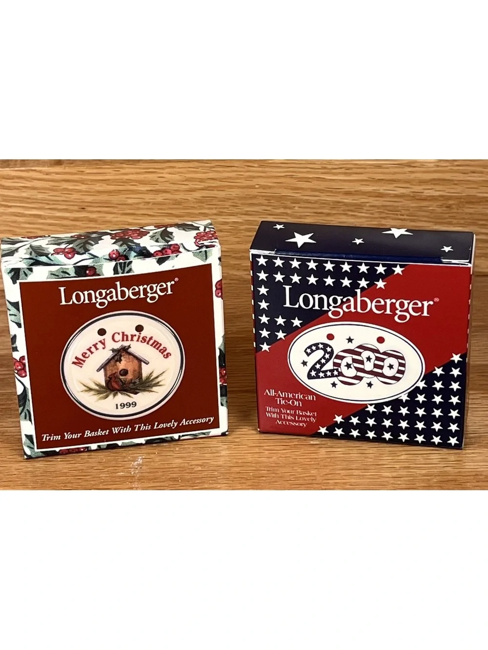 Longaberger Christmas and 2000 Tie-On Basket Accessories with Boxes